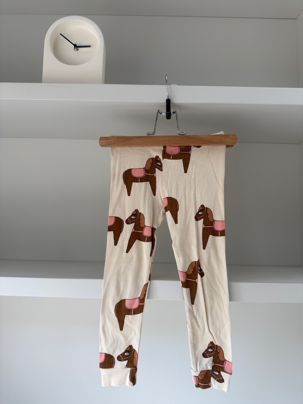 Mini Rodini Cream Horse Print Kids Leggings with Pink Saddle Accents